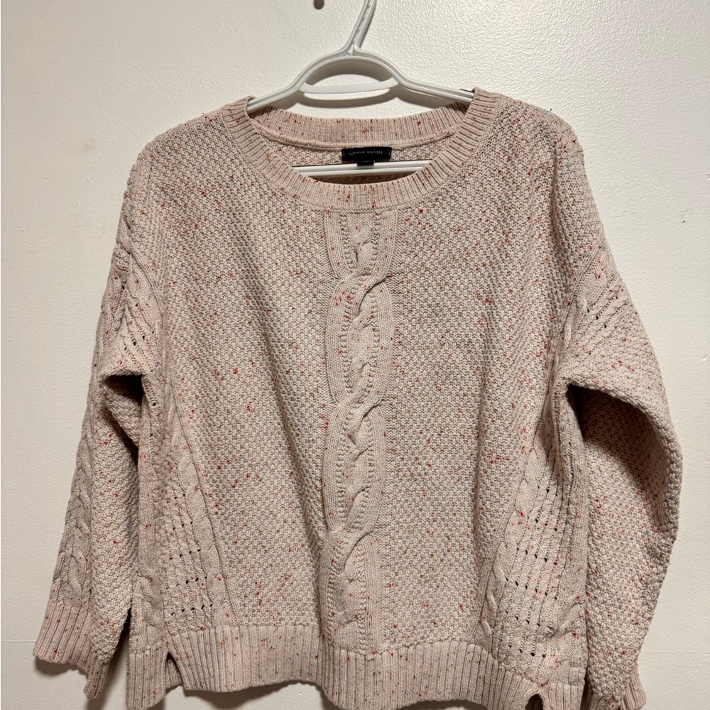Tommy Hilfiger Cream Cable Knit Sweater Women’s Large Flecked Chunky Knit - Picture 2 of 7